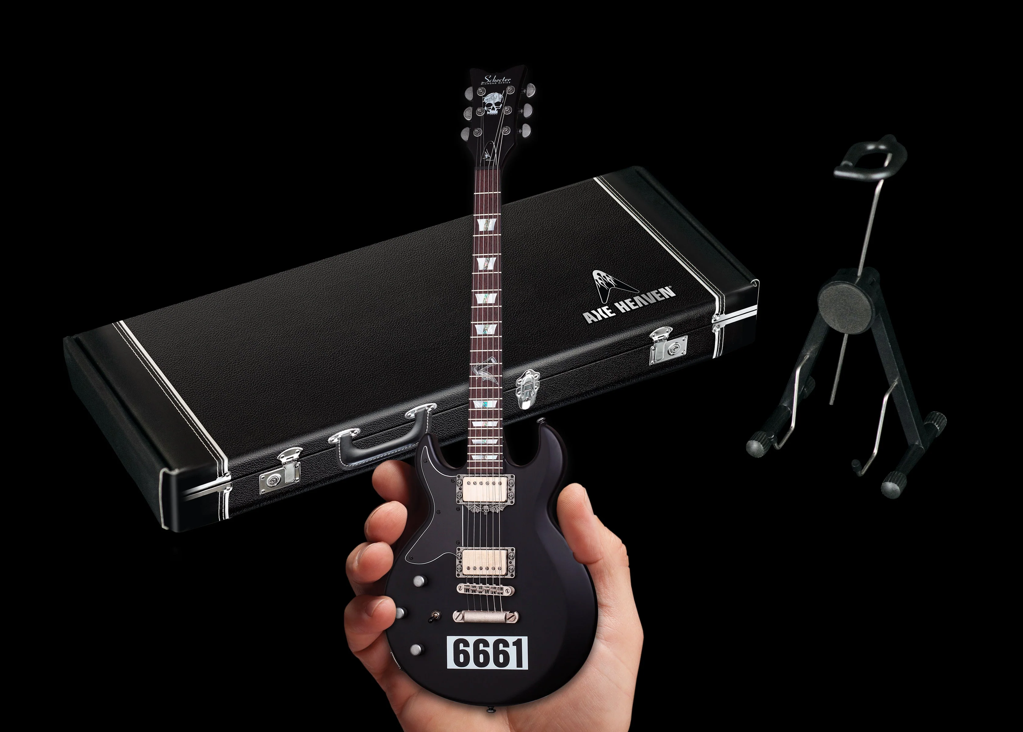OFFICIALLY LICENSED ZACKY VENGEANCE SATIN BLACK 6661 SCHECTER MINI GUITAR FROM AVENGED SEVENFOLD - Image 4