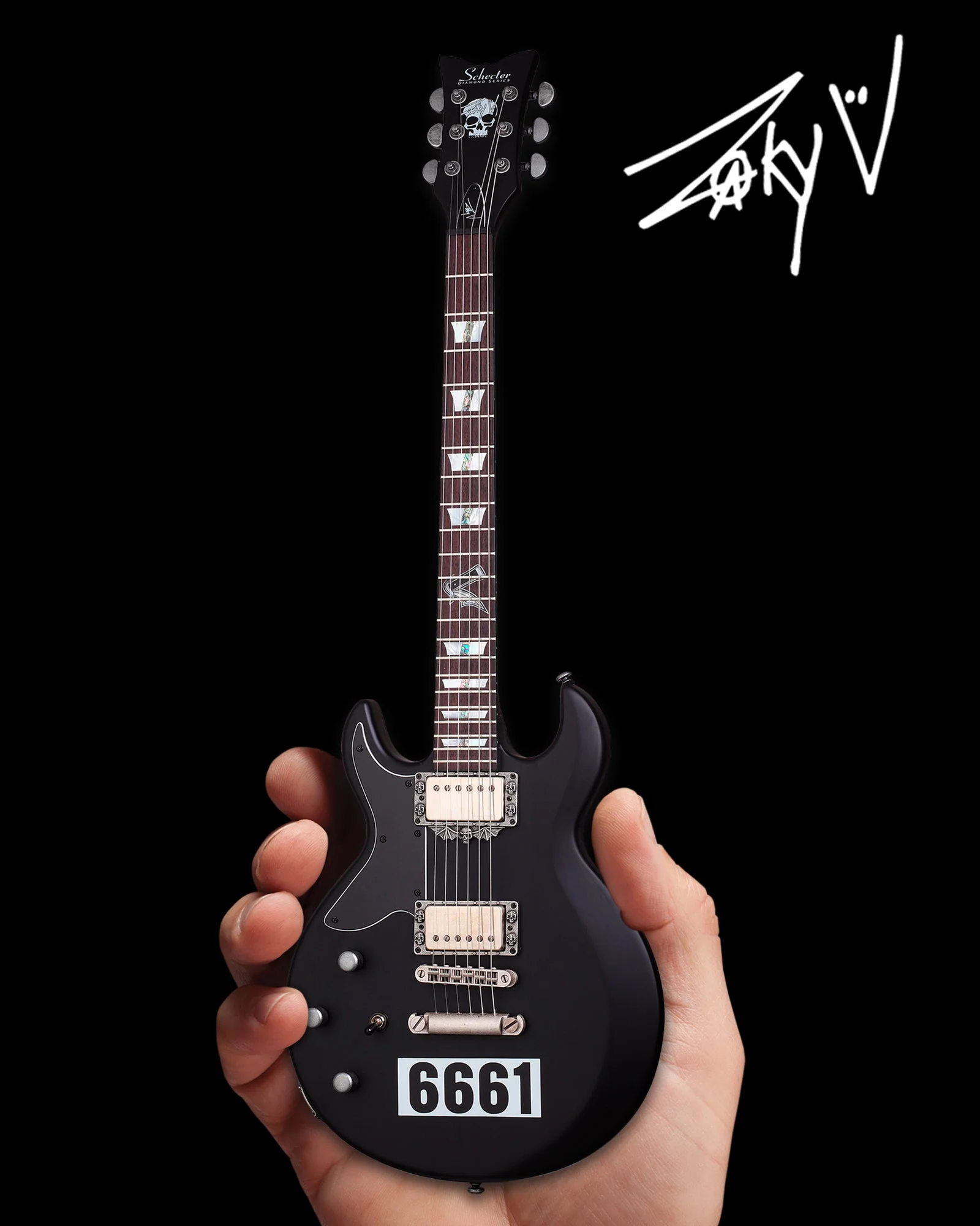 OFFICIALLY LICENSED ZACKY VENGEANCE SATIN BLACK 6661 SCHECTER MINI GUITAR FROM AVENGED SEVENFOLD - Image 5