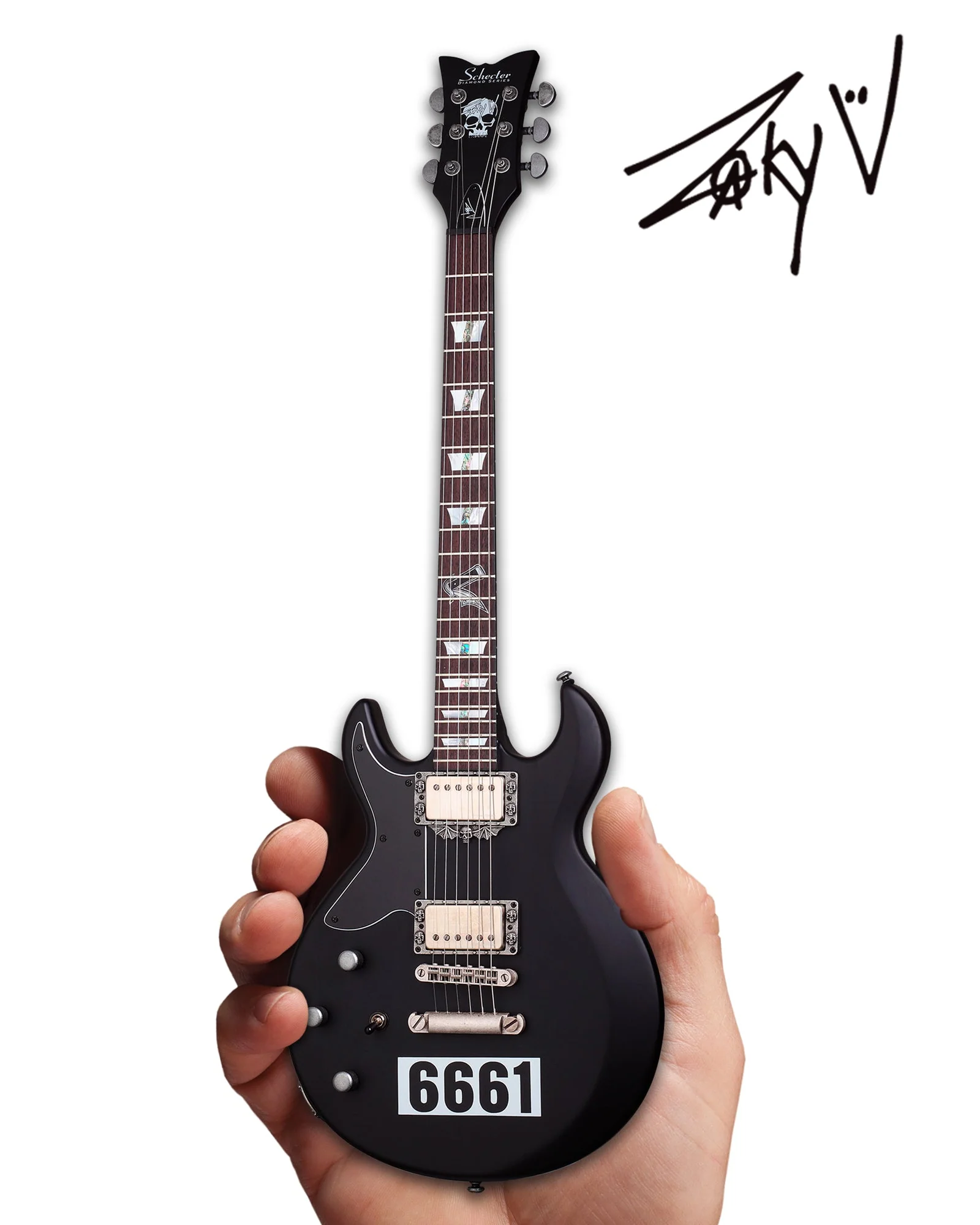 OFFICIALLY LICENSED ZACKY VENGEANCE SATIN BLACK 6661 SCHECTER MINI GUITAR FROM AVENGED SEVENFOLD - Image 6